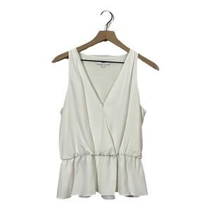 Likely Faux Wrap Sleeveless Peplum Hem Top - White - Medium